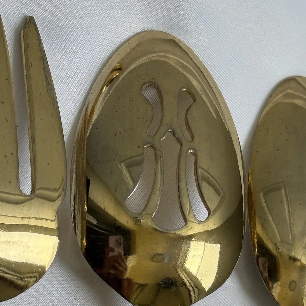 Reed & Barton Ultra Select Gold Plate Serving Set Fork‎ Spoon Slotted VTG